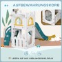 AIYAPLAY Kinderrutsche 4-in-1: Weiß-gelb-grüner Spielturm mit Rutsche, Basketballkorb, Kletterelement & Aufbewahrung.