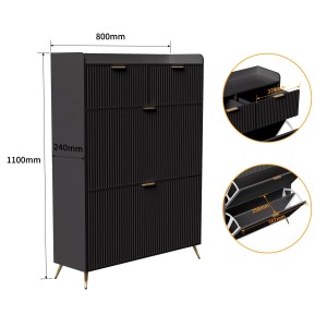 Schwarzer PXloue Schuhschrank (80x24x110cm) mit Schubladen und Metallgriffen für Wohnzimmer.