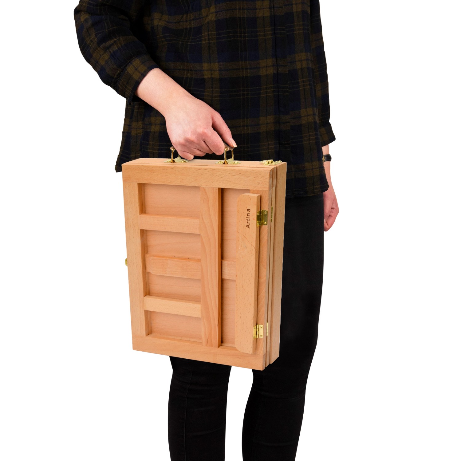 Artina Colmar Staffelei aus Buche, tragbar als Koffer mit Griff. Ideal für Hobbykünstler.