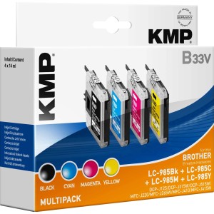 KMP Tintenpatronen Vorteilspack B33V, 4er-Set mit Schwarz, Cyan, Magenta, Gelb für Brother Drucker.