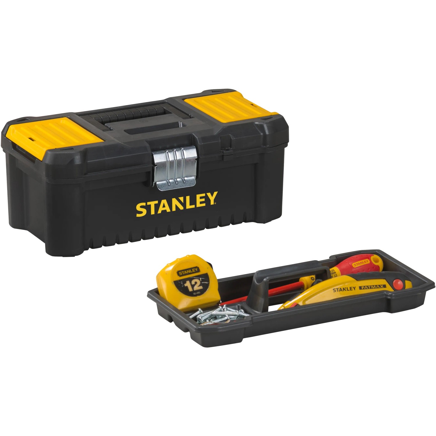 Stanley Werkzeugkoffer Essential 12,5 Zoll mit Werkzeugtrage und Zubehör.