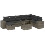Graue 9-tlg. vidaXL Garten-Sofagarnitur aus Polyrattan mit Kissen und höhenverstellbarem Tisch.