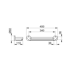 Technische Zeichnung Keuco Duschablage Edition 90, 34 cm, verchromt/silber-eloxiert, Maße