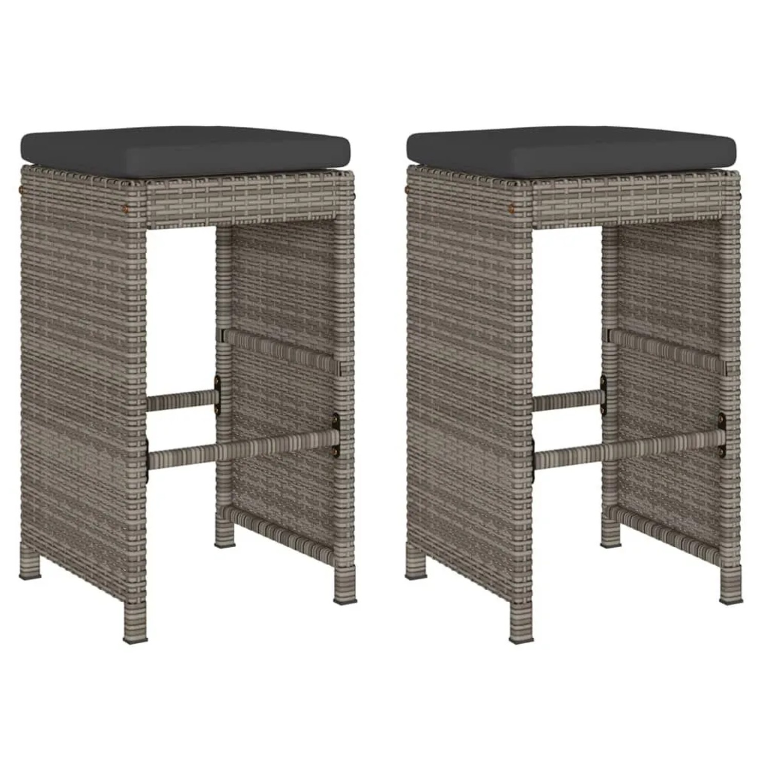 vidaXL Garten-Barhocker mit Kissen 2 Stk Grau Poly Rattan 368687