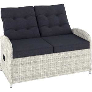 Lounge-Bank Kalgan, Teil des 6-tlg. Lounge-Sets mit Esstisch, Wicker Eisgrau mit anthrazitfarbenen Kissen.