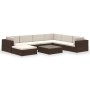 Braunes 8-tlg. vidaXL Garten-Lounge-Set aus Polyrattan mit cremeweißen Auflagen und Tisch.