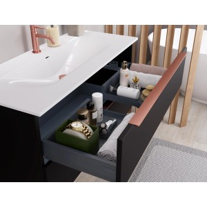 pianura Waschtisch Lucia Sirius Black (82 cm) mit offenem Unterschrank und kupferfarbenen Griffen.