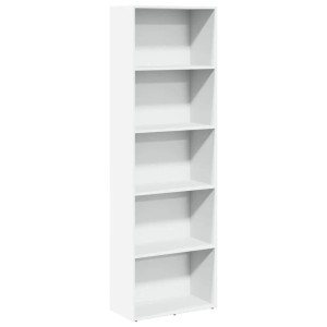 Weißes Bücherregal aus Holzwerkstoff mit 5 offenen Fächern, 60x30x189 cm. Ideal für Bücher & Deko.
