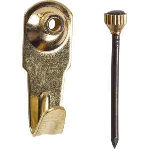 2er-Set LUX Bilderhaken Größe 1, vermessingt, mit Nadel zum einfachen Anbringen.