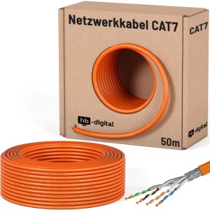 hb-digital CAT 7 Kabel Netzwerkkabel max. 1000 MHz S/FTP AWG23 LSZH 50m orange