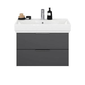 Steinkamp Waschtischunterschrank Living 2.0 mit GROHE Cube Waschtisch, schwarz matt.