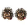 Zwei braun-rote Keramik Igel mit Stoff, 6-7 cm, als herbstliche Dekofiguren.