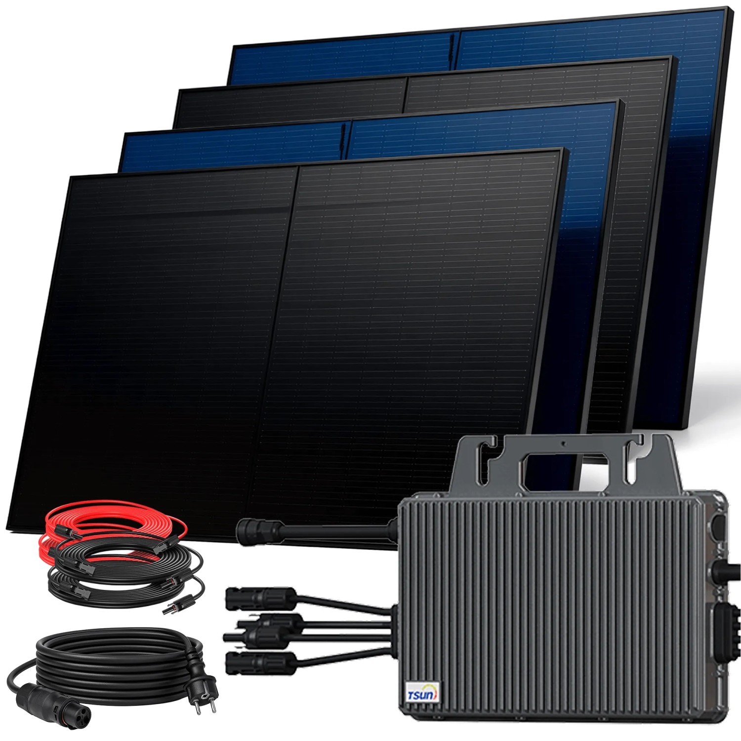 SUNNIVA Balkonkraftwerk 2000W mit TSUN 2000W Wechselrichter inkl.5m Kabel 4x500 Solarmodule Bifazial Fullblack Glas-Glas