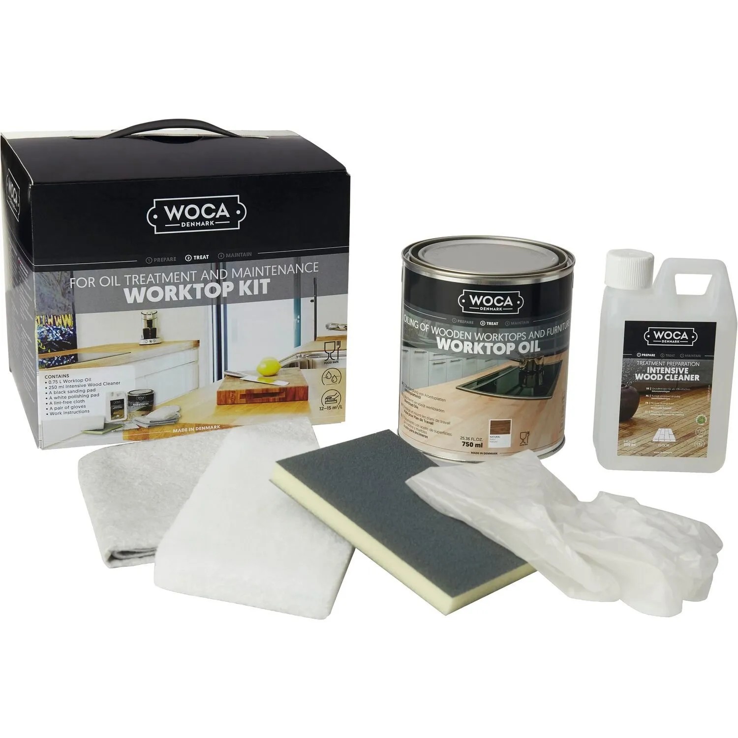 Woca Pflegebox für Tische und Massivholzplatten Holzöl für Arbeitsplatten & Tische mit Zubehör zum Auftragen