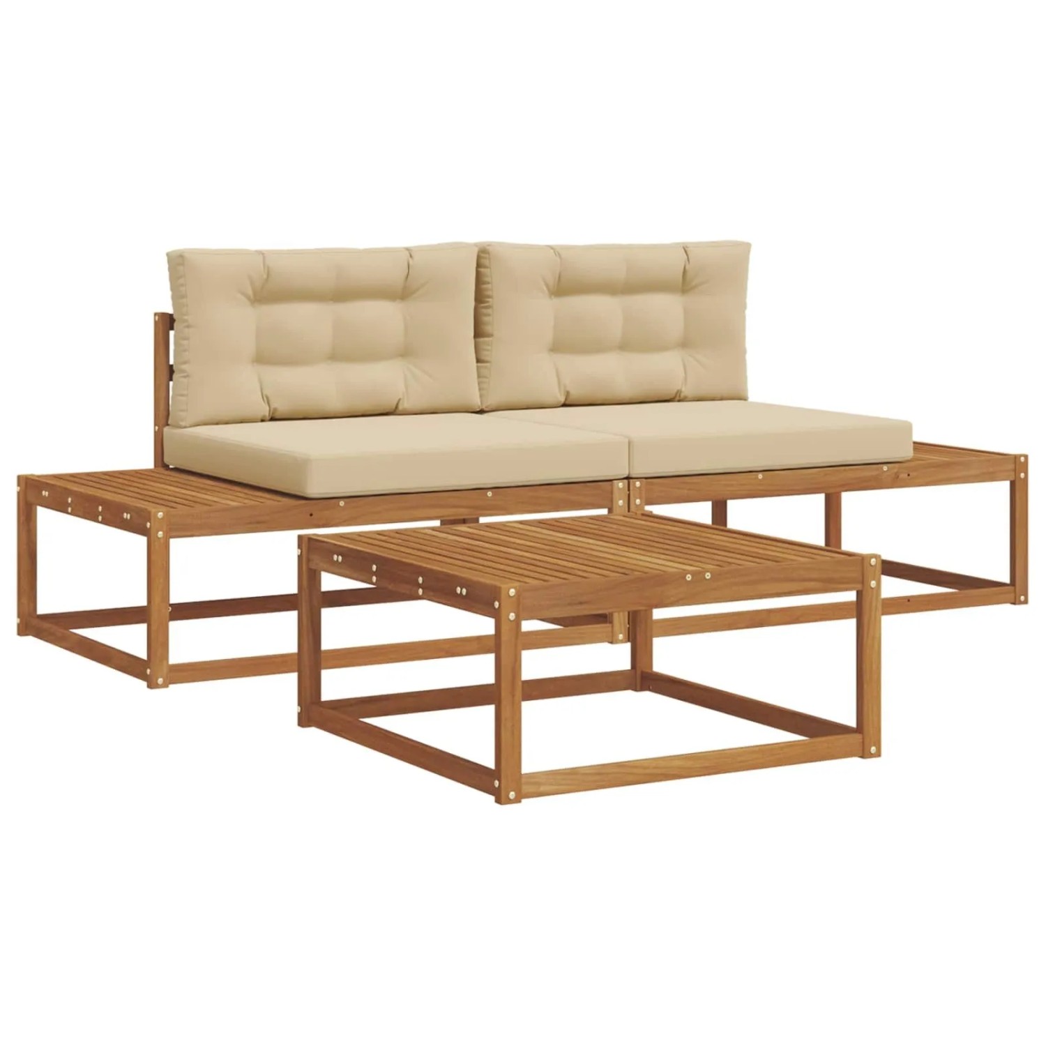 vidaXL Outdoor-Sofagarnitur mit Kissen 3-Tlg Natur und Beige 3368131