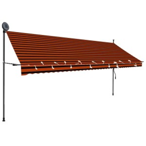 vidaXL Einziehbare Markise, orange-braun gestreift, mit LED-Beleuchtung für Terrasse & Balkon.