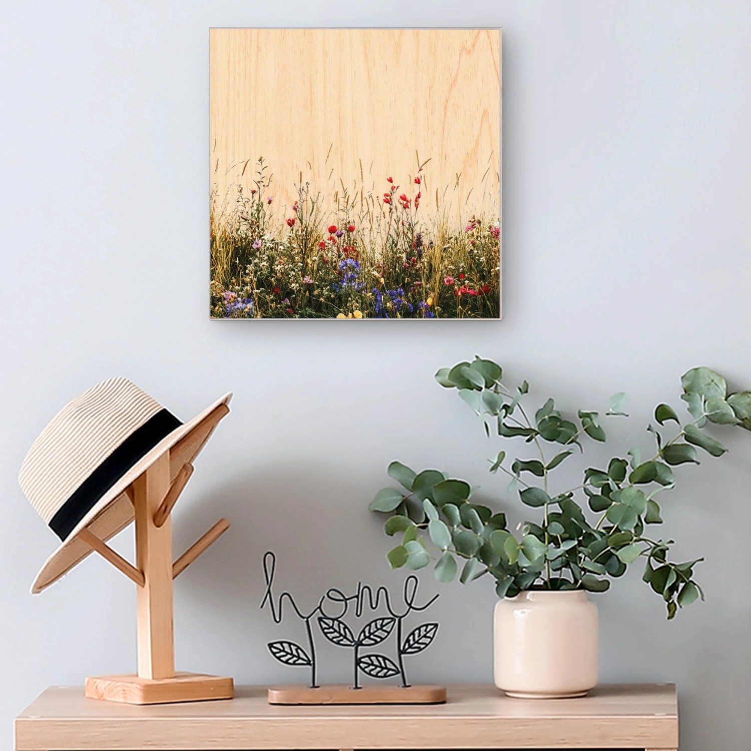 Banjado Schlüsselbox mit Blumenwiese-Motiv, 30x30cm, für 50 Schlüssel. Schlüsselkasten aus Holz, weiß.