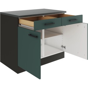 OPTIFIT Verona405 Unterschrank, 100 cm, Steingrün, mit Schubladen und Türen.