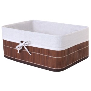 3er-Set Aufbewahrungskörbe aus Bambus mit Stoffeinsatz in Braun. Ideal zur Aufbewahrung.