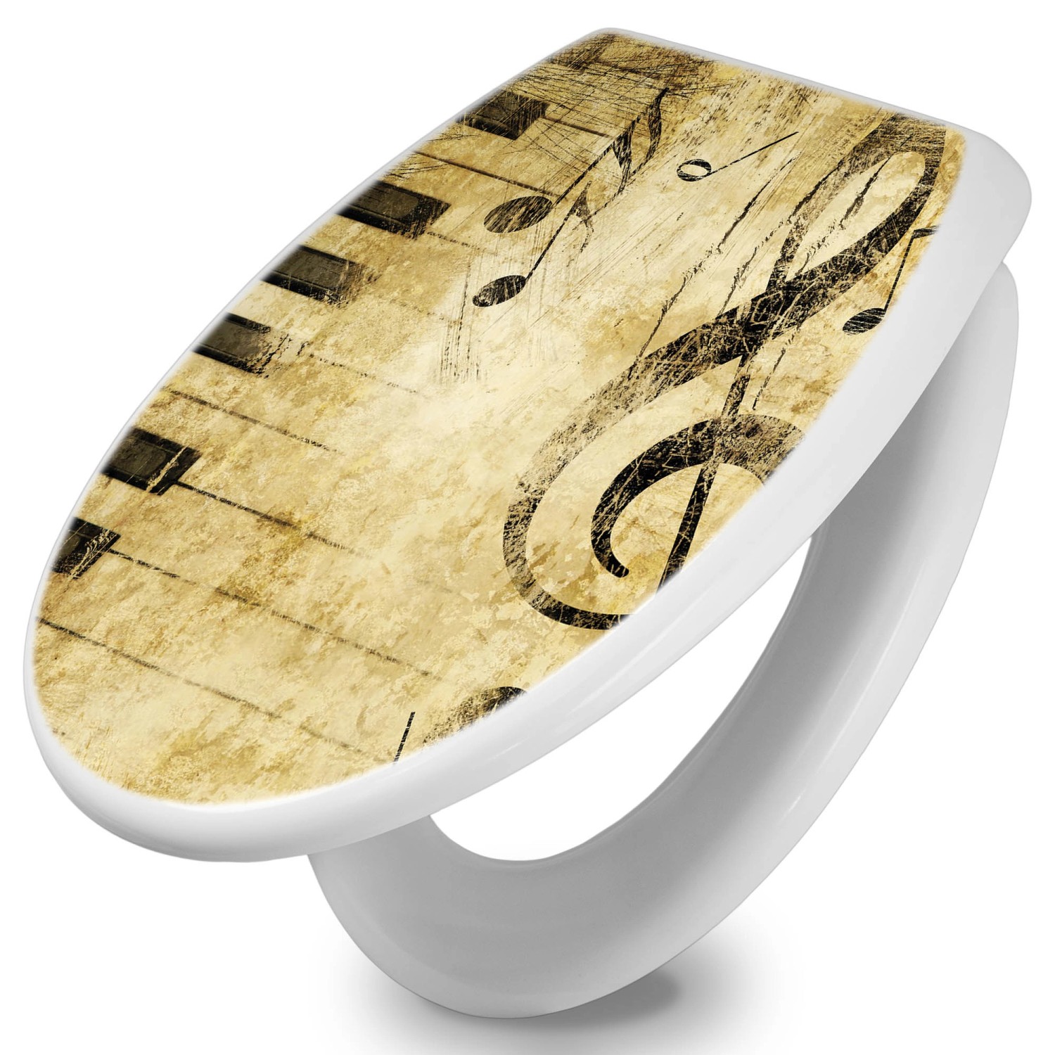 Banjado WC-Sitz mit Absenkautomatik, Motiv Music, weißer Duroplast Toilettendeckel für Standard WC.