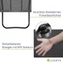 Detailaufnahme: Schwarzes Juskys Trampolin SkyBounce L, Sicherheitsnetz und Stahlrahmen.