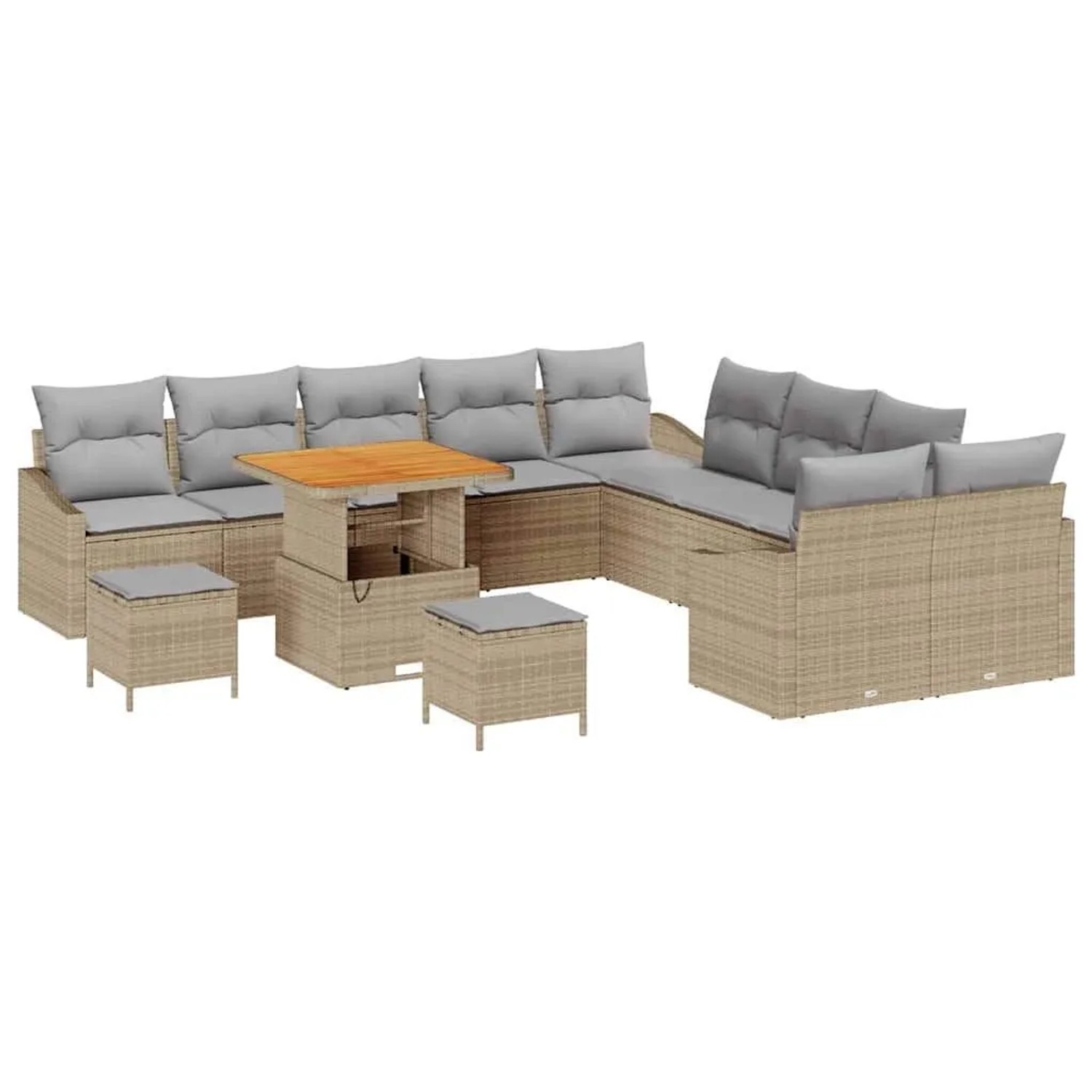 vidaXL Gartensofa-Set mit Kissen mit Speicher 13 Stk Beige Poly Rattan 3364662