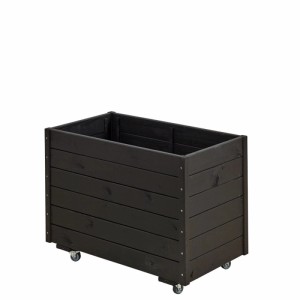 Schwarzer rechteckiger Pflanzkasten aus Holz mit Rollen für Terrasse & Garten. Maße 48x88x66 cm.