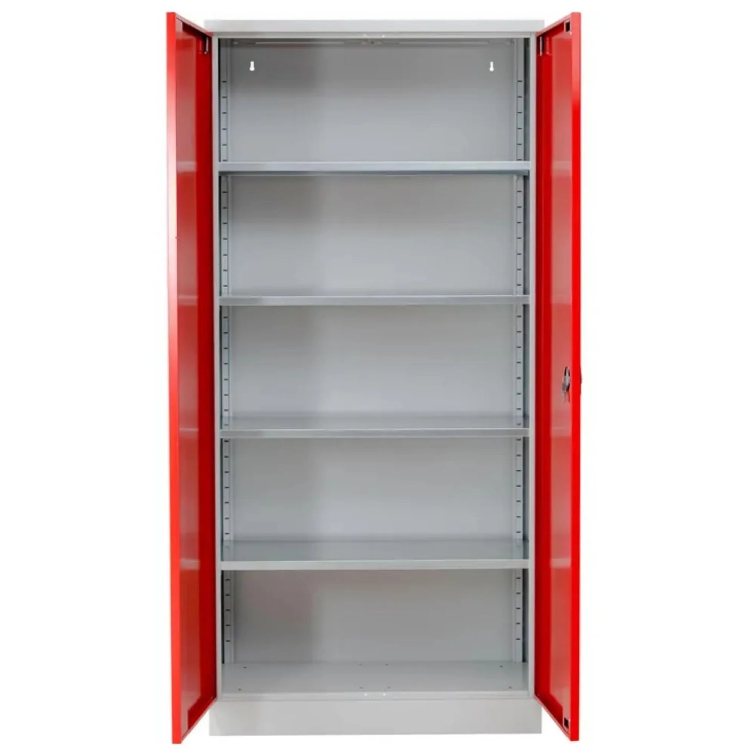PROREGAL Stahlschrank Bee 10 Fachböden HxBxT 195 x 92 x 50 cm Verzinktes & Verstärktes Fachbodenmaterial Grau & Rot