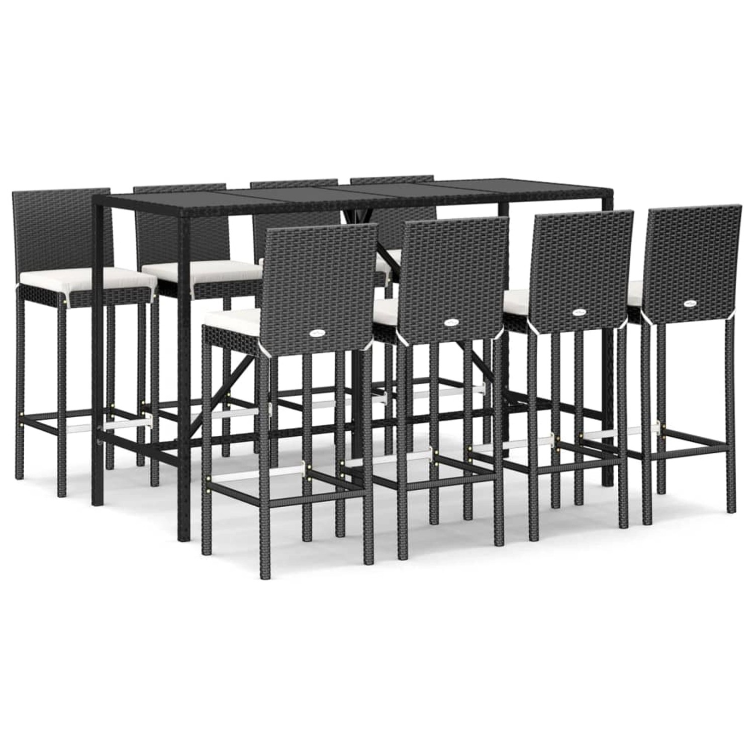 vidaXL 9-Tlg Gartenbar-Set mit Kissen Schwarz Poly Rattan 3187647