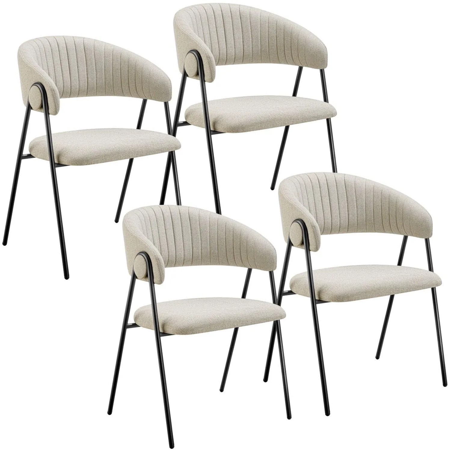 Tectake Armlehnstuhl Bedano Webstoff Gepolstert Durchgehende Lehne In C Form Mit Steppmuster 4Er Set 58 X 60 X 85 Cm Greige