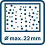 Symbol für max. 22 mm Bohr-Durchmesser des Bosch Bohrhammers GBH 2-21.