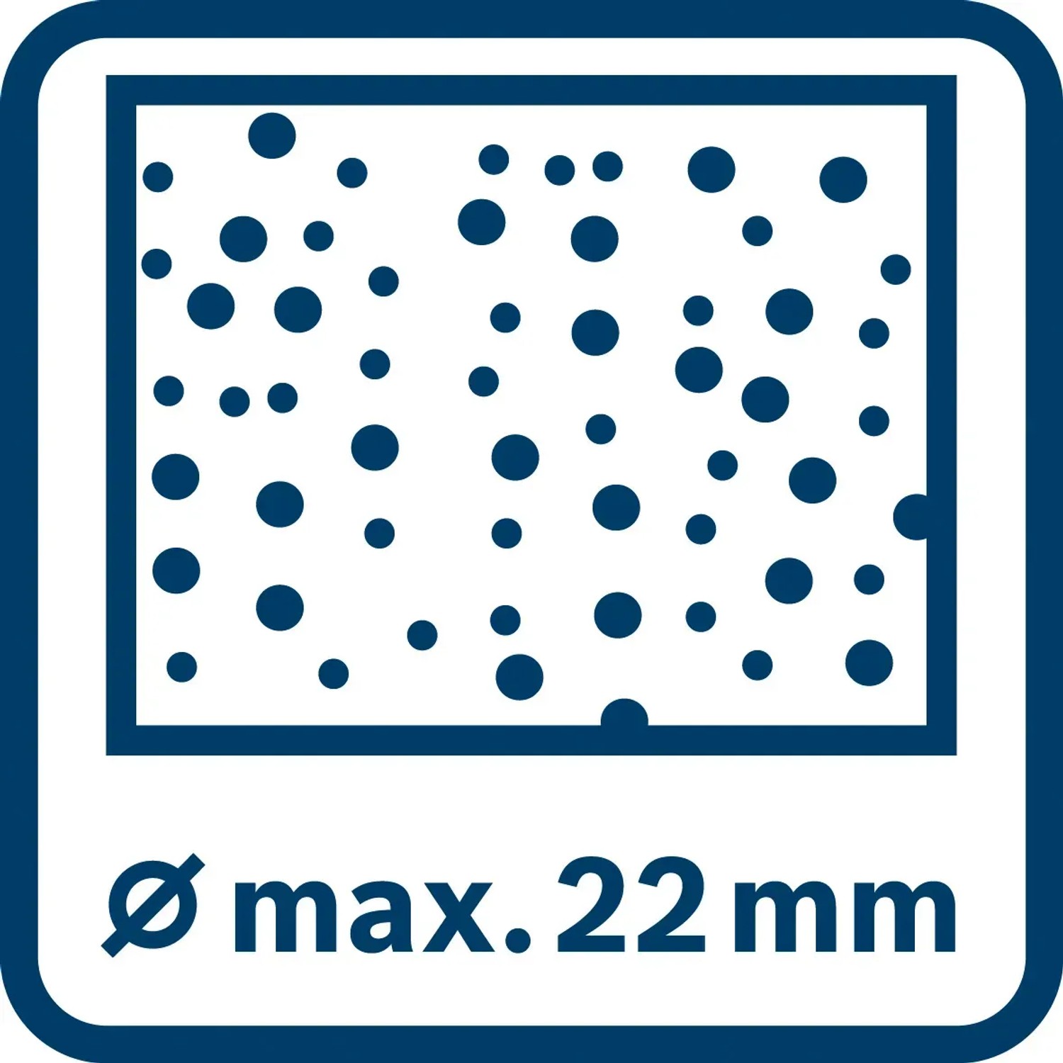 Symbol für max. 22 mm Bohr-Durchmesser des Bosch Bohrhammers GBH 2-21.