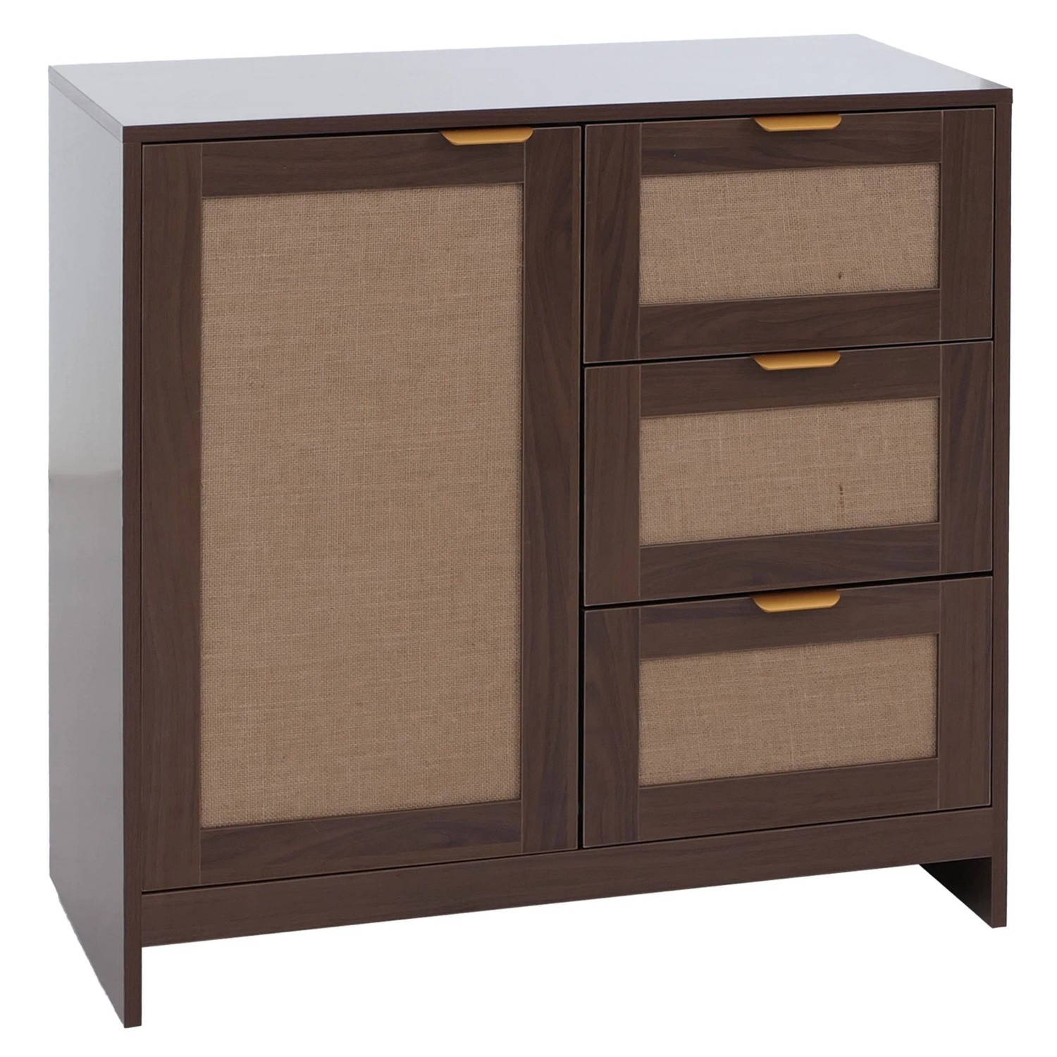MCW Kommode P50 Schubladen Staufach MDF Melamin Leinenfront Walnuss-Optik