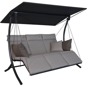 Angerer Hollywoodschaukel Swing Smart Sand, 3-Sitzer mit Sonnendach und Kissen.