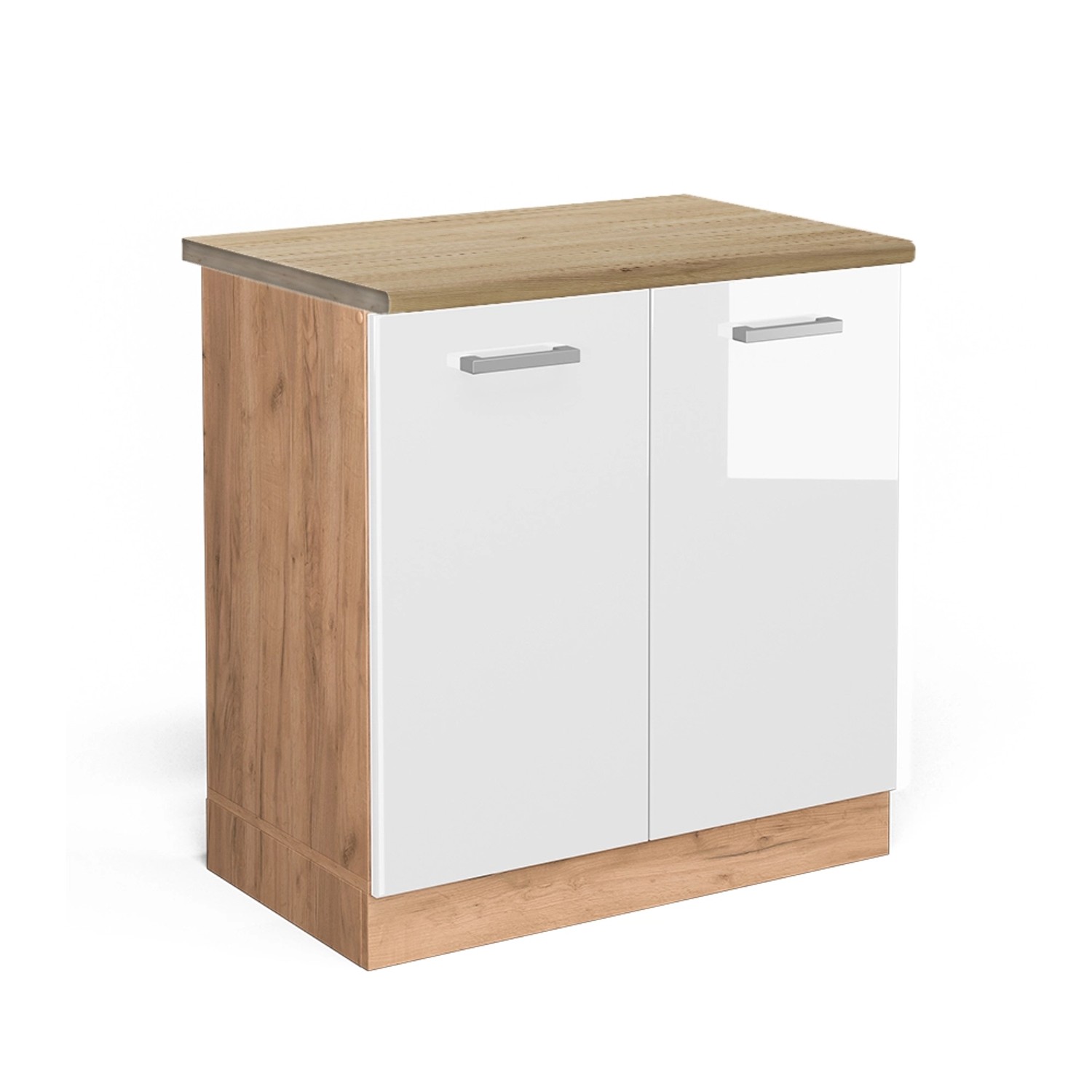 Vicco Spülenunterschrank R-Line Weiß Hochglanz/Goldkraft Eiche 80 cm AP Eiche