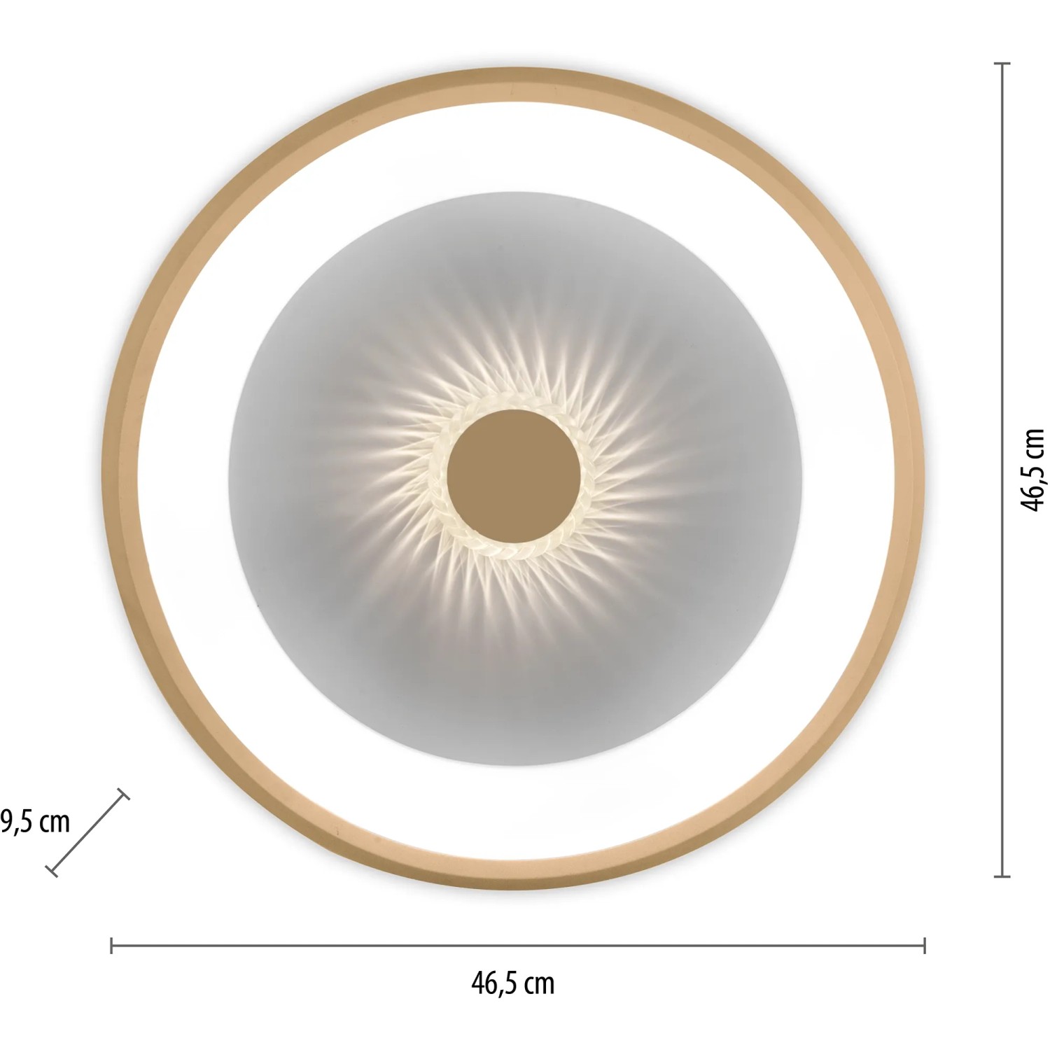 LED-Deckenleuchte Vertigo in Messing-Optik, Ø 46,5 cm, mit Kristall-Effekt für Wohnraumbeleuchtung.
