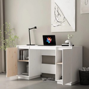 vidaXL Schreibtisch Weiß 140x50x75 cm Massivholz Kiefer 814325