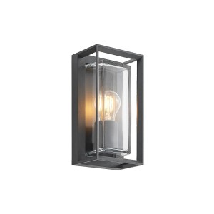 Moderne Arcchio Außenwandleuchte Ismera in Schwarz mit Bewegungsmelder und klarem Glas.