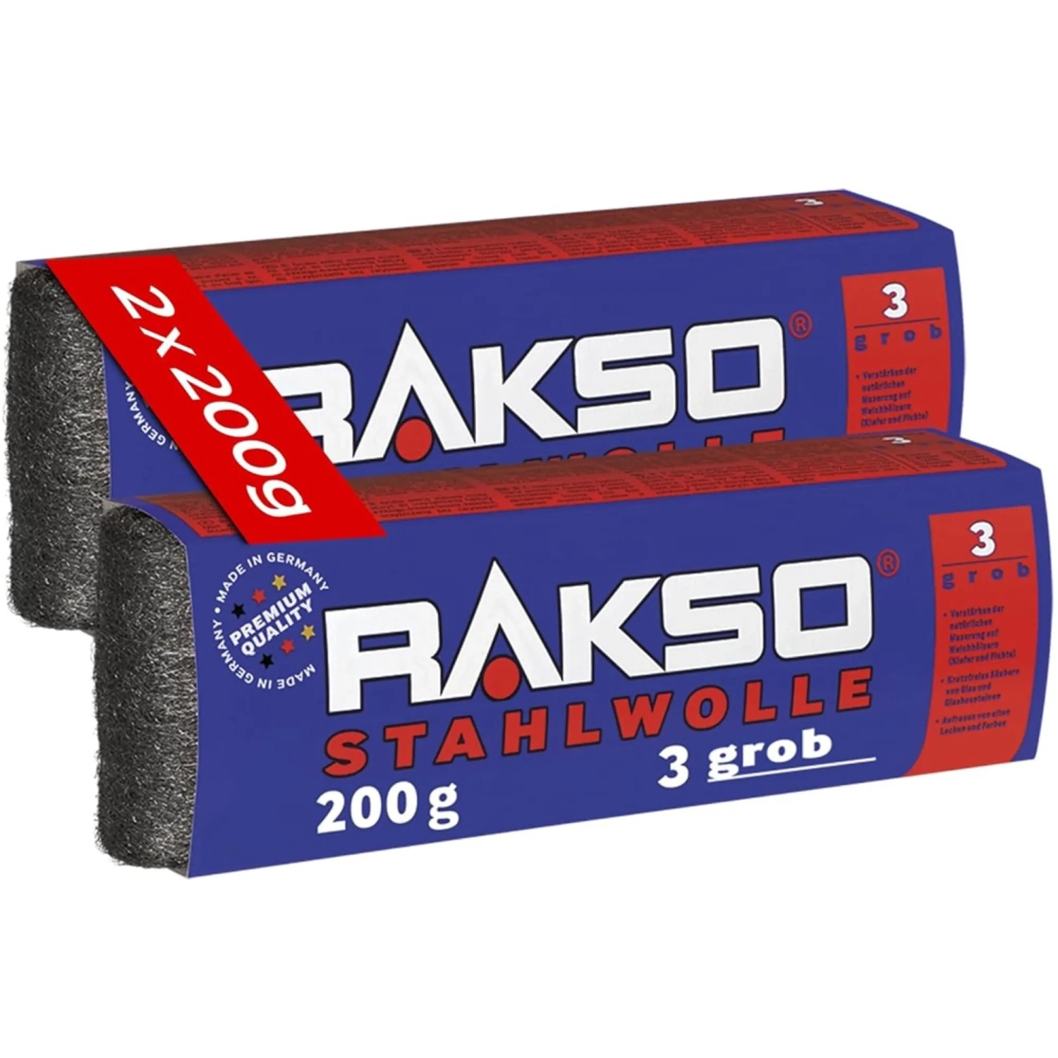 RAKSO Stahlwolle Banderole Sorte 3 Grob 2 x 200g