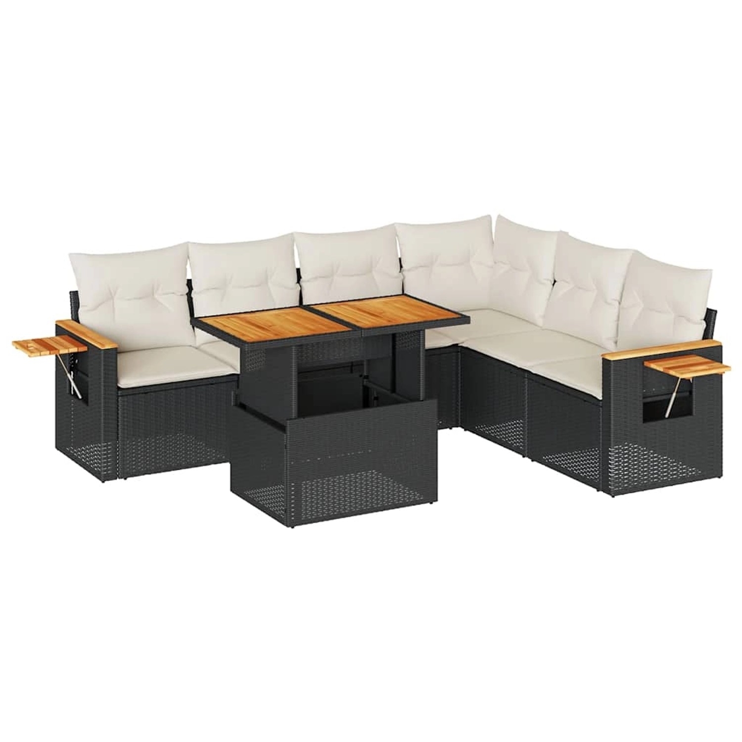 vidaXL 7-Tlg Garten-Sofagarnitur mit Kissen Schwarz Poly Rattan 3327605 günstig online kaufen