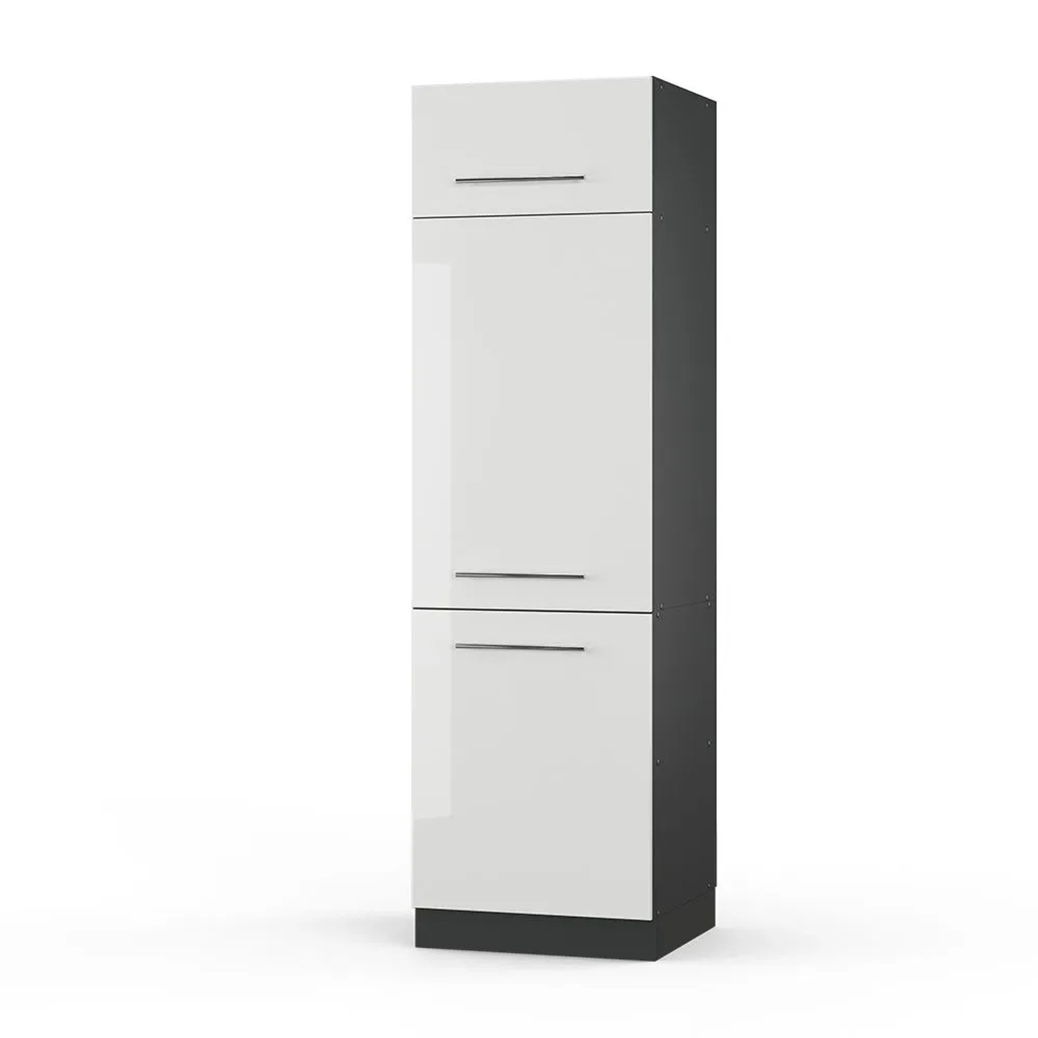 Vicco Kühlumbauschrank Fame-Line Hochschrank für die Küche Weiß Hochglanz Anthrazit 60 cm