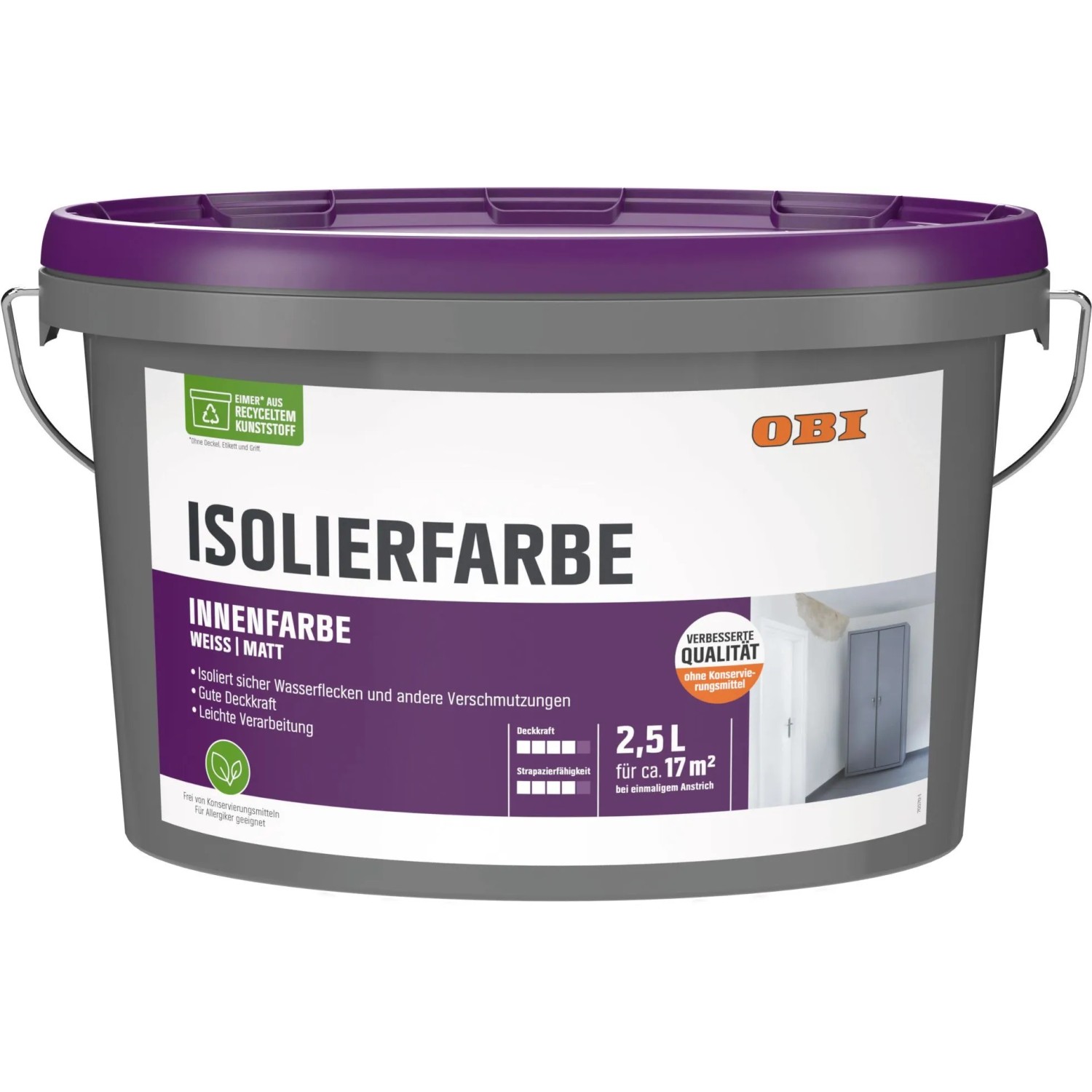 OBI Isolierfarbe Konservierungsmittelfrei Weiß-Matt 2,5 l