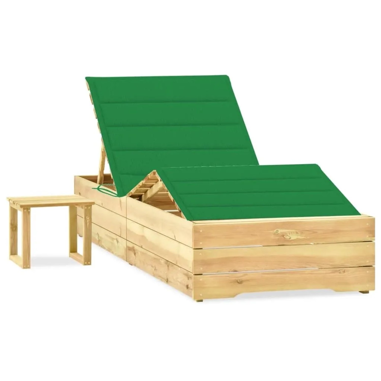 Furnicato Garten-sonnenliege Aus Imprägniertem Kiefernholz Mit Tisch Und Auflage 198x90x 30-75  Cm Grün