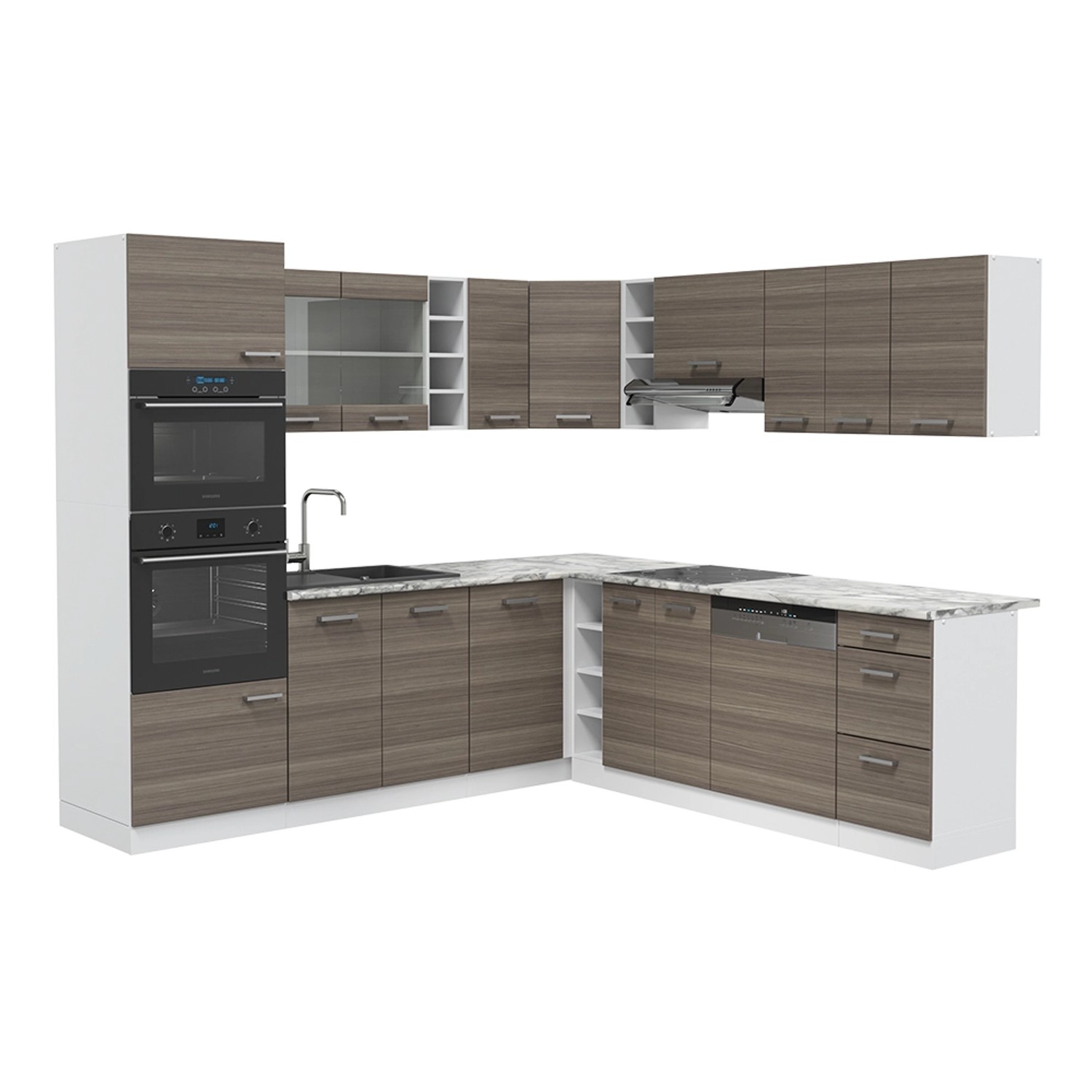 Vicco R-Line Eckküche Edelgrau/Weiß 237 x 60 cm ohne Arbeitsplatte günstig online kaufen