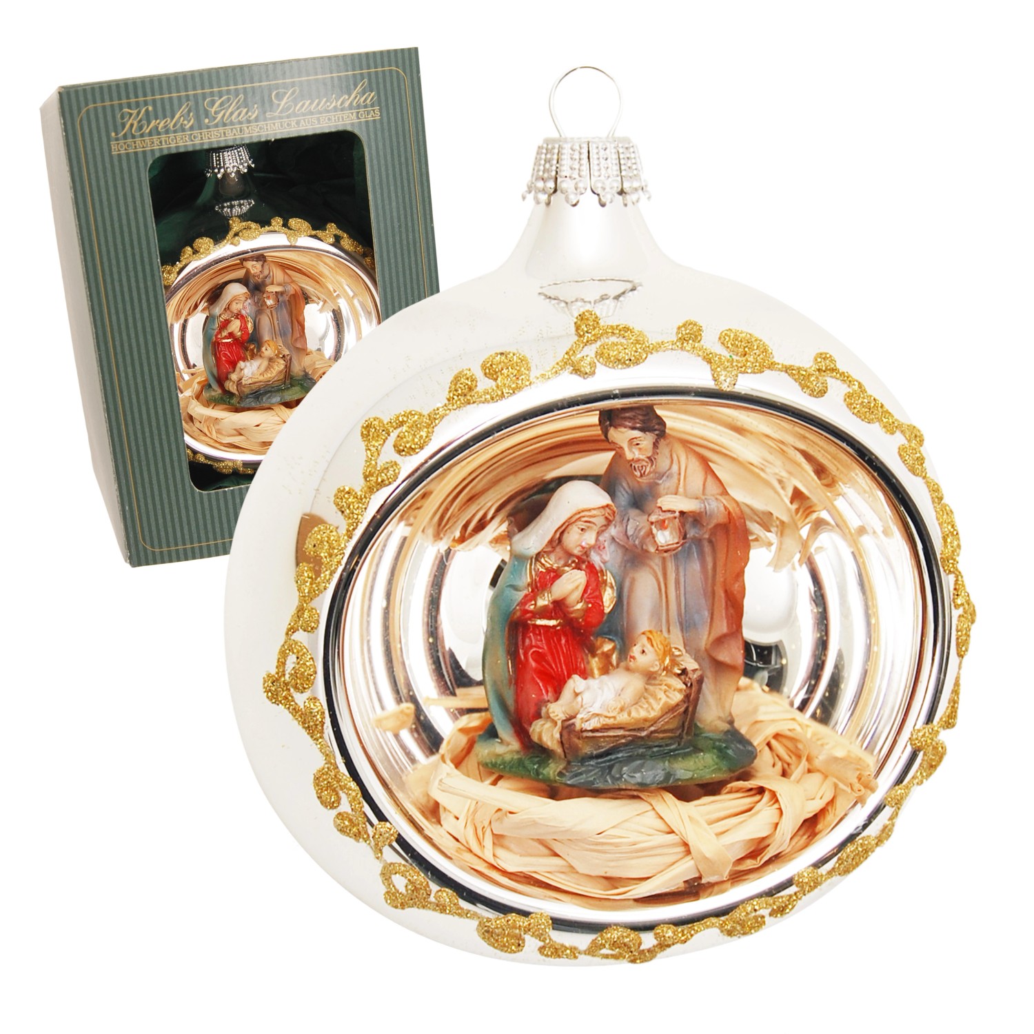Krebs Glas Lauscha Weihnachtskugel Heilige Familie 1-tlg. 9cm