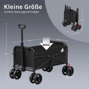 Schwarzer, faltbarer WOLTU Bollerwagen mit Bremsen, ideal für Camping und bis 80 kg belastbar.