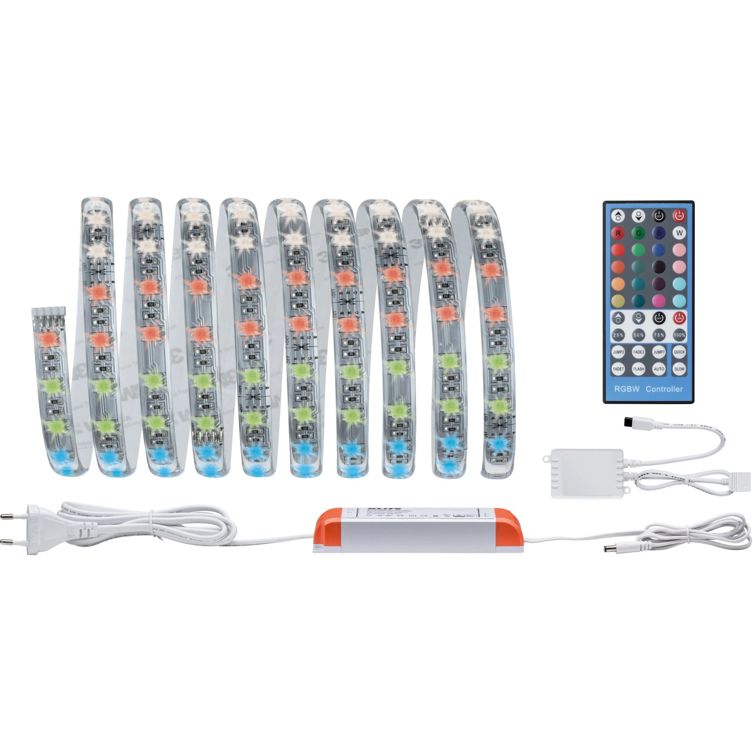 Paulmann MaxLED RGBW Basisset, 3 m LED-Streifen mit Fernbedienung und Zubehör.