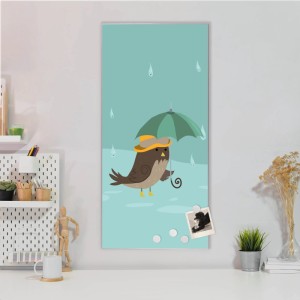 Silberne Magnettafel 37x78cm mit Vogelmotiv Rainbird als Wanddekoration inkl. Magnete.