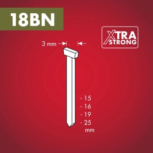Abbildung eines Arrow Tackernagels 18BN, 16 mm, zur Befestigung mit einem Tacker.