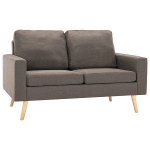 Modernes 2-Sitzer Relaxsofa in Taupe mit Stoffbezug und Holzfüßen.